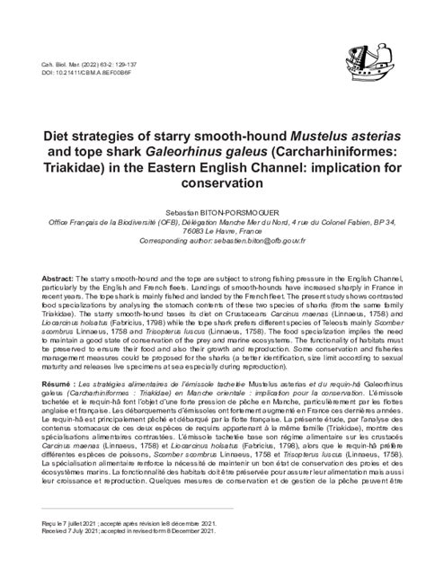 (PDF) Diet strategies of starry smooth-hound Mustelus asterias and tope shark Galeorhinus galeus ...