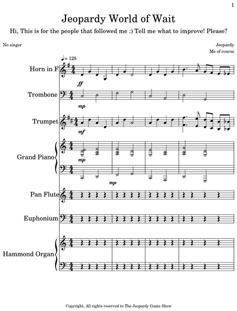 Jeopardy World of Wait - Sheet music for Horn in F, Trombone, Trumpet ...