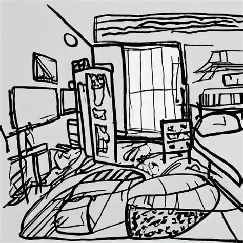 one - line drawing of a messy room. | Stable Diffusion