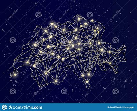 Glowing Map of Switzerland on the Night Sky Stock Vector - Illustration ...