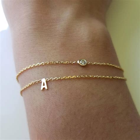 Diamond bracelet with initial,Gemstone bracelets,Solid gold letter bracelets.Women diamond ...