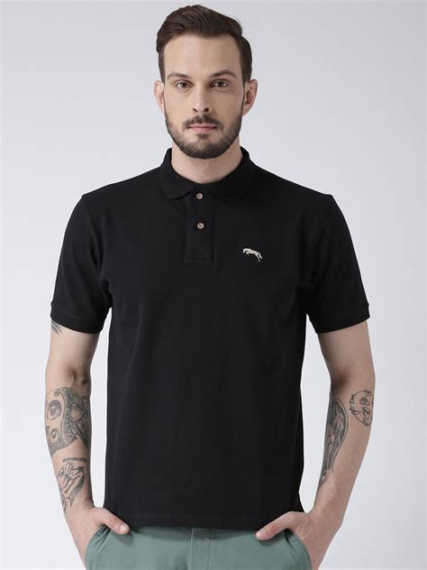 Men Black Solid Polo T-shirt