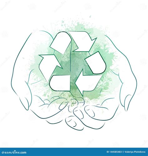 Outline Drawing of Hands Holding a Sign of Recycling with Green ...