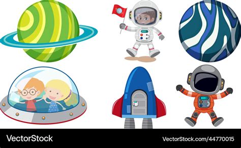 Set of space cartoon characters and objects Vector Image