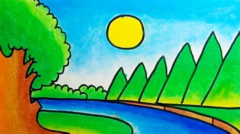 How To Draw River Easy Scenery For Beginners Step By Step |Drawing River Easy Scenery - YouTube