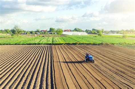 Premium Photo | A tractor rides on a farm field farmer on a tractor with milling machine loosens ...