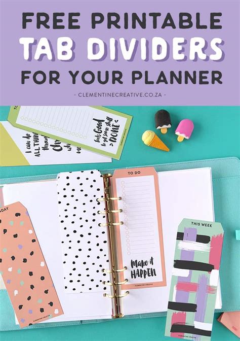 Free Printable Top Tab Dividers for Planners, Diaries and Agendas