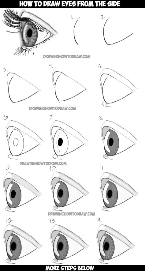 How to Draw Realistic Eyes from the Side Profile View - Step by Step Drawing Tutorial ...