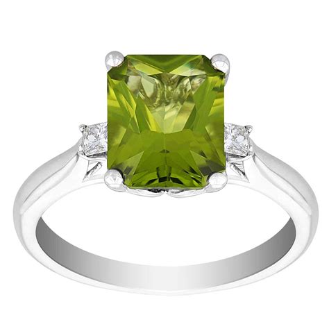 Emerald Cut Peridot & Diamond 3 Stone Ring in White Gold | Borsheims