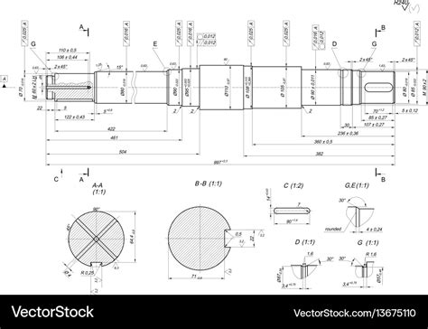 Expanded shaft sketch with crossed elements Vector Image