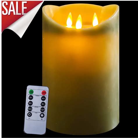 3 Wick Flameless Real Wax Pillar LED Candles Battery Operated Flicker ...