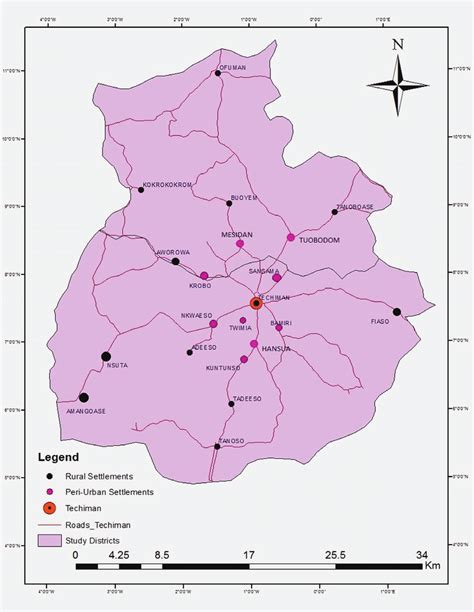 Map of Techiman Traditional Area Showing the Location of Study... | Download Scientific Diagram