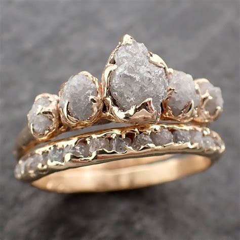 Custom raw diamond rose gold multi stone engagement ring rough gold wedding dainty delicate ring ...