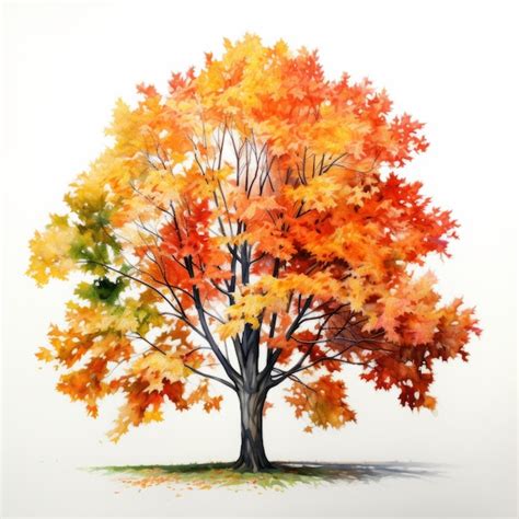 Premium Photo | Autumn Bliss Vibrant Maple Tree Watercolor Painting with White Background