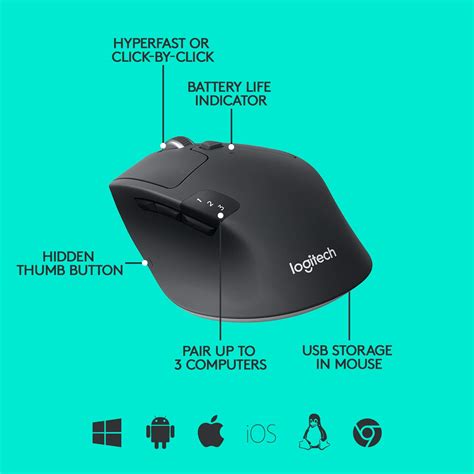 Logitech M720 Triathlon Multi-Device Wireless Mouse, Bluetooth, USB ...