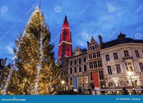 Christmas on Grote Markt in Antwerp Stock Photo - Image of evening, tree: 70205928