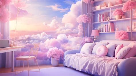 Premium AI Image | Modern barbie pink and blue bedroom with pink bed window and beautiful clouds ...