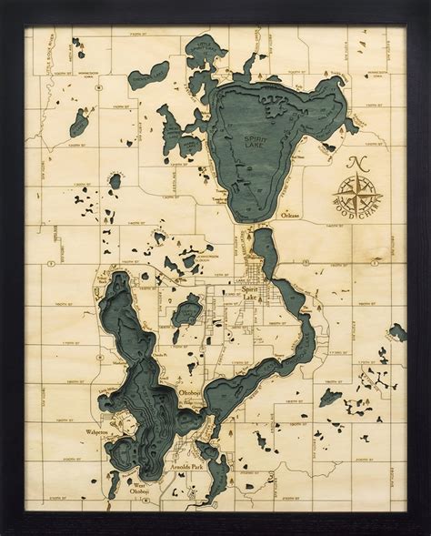 Lake Okoboji and Spirit Lakes, IA — 3D WOOD MAPS - BELLA MAPS