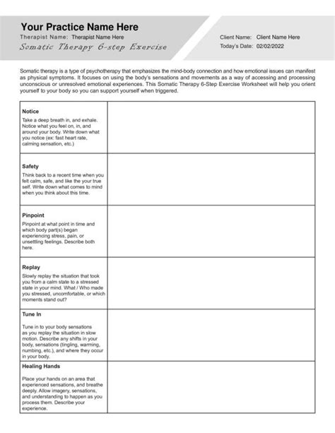 Somatic Therapy 6-Step Exercise Worksheet PDF