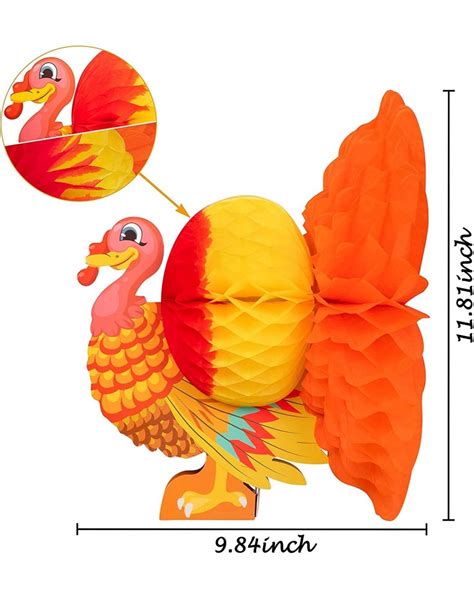 3 Piece Thanksgiving Tissue Turkey Decorations for Harvest Party Table ...