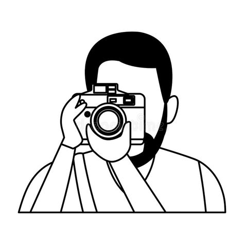 Photographer Profession Avatar in Black and White Stock Vector - Illustration of cartoon ...