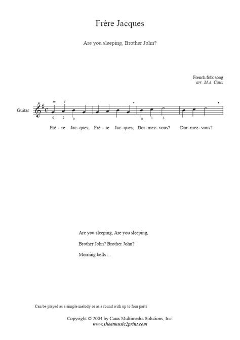 Frère Jacques - Guitar – Sheetmusic2print