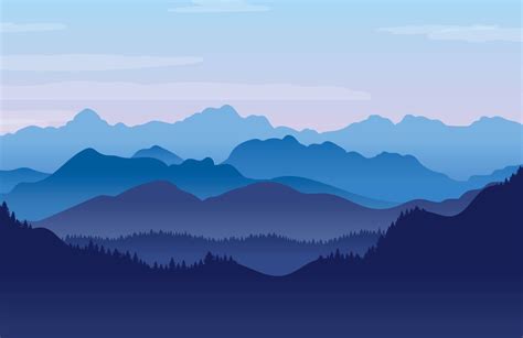 Blue Illustrated Landscape Mountains Wallpaper Mural - Mountain - 1650x1070 - Download HD ...