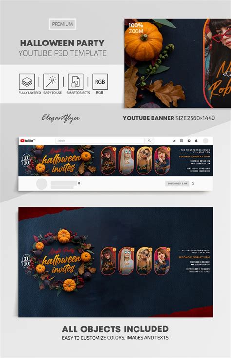 Black Simple Halloween Party Youtube Premium Social Media Template PSD