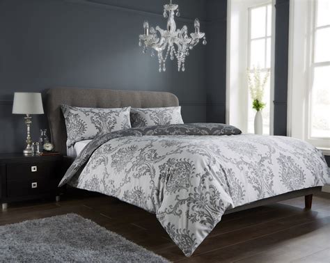 Damask Duvet Quilt Cover Set, Bed Linen Double King Size Bedding, Black Grey | eBay