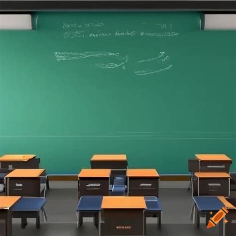 Image of a classroom with a chalkboard and desks on Craiyon