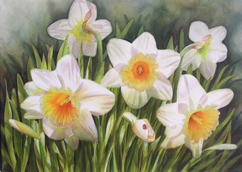 Daffodils - Flower Watercolor Painting by Doris Joa - Watercolor & Oil ...