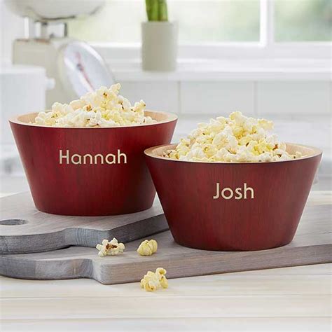 Personalized Red Bamboo Popcorn Bowl - Small