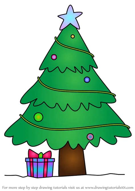 How to Draw Christmas Tree (Christmas) Step by Step | DrawingTutorials101.com