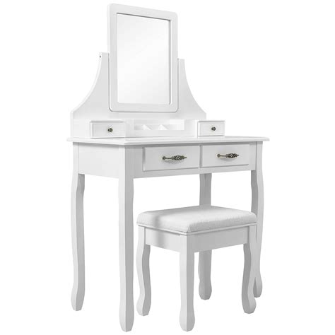 Buy Meerveil Dressing Table Set, Vanity Table with 4 Drawers and Stool, 360° Rotatable Mirror ...