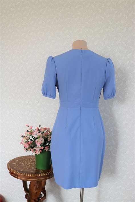 Cornflower Blue Dress for Women With Puff Sleeve and Draping | Etsy