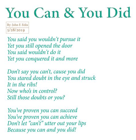 A poem I wrote called "You can & You did", hope this uplifts someone and you can find more of ...