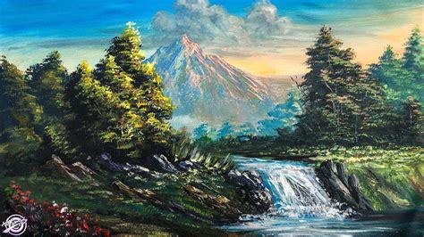 Beautiful Waterfall Scenery Painting | Acrylic Painting Tutorial | Mountain Landscape Painting ...