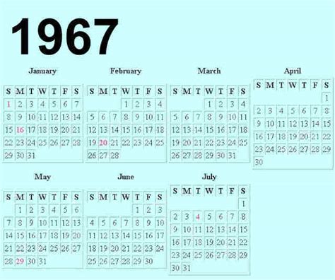 1967 June Calendar