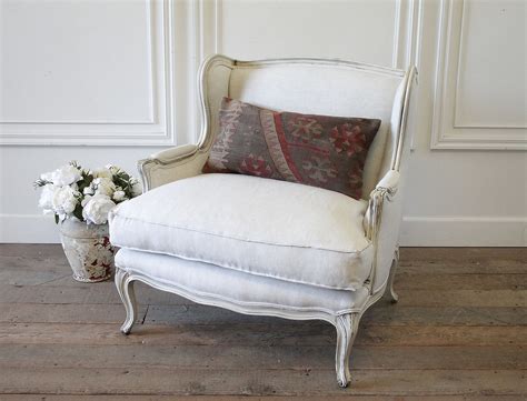 Vintage French Provincial Wing Back Style Chair Upholstered in Natural ...