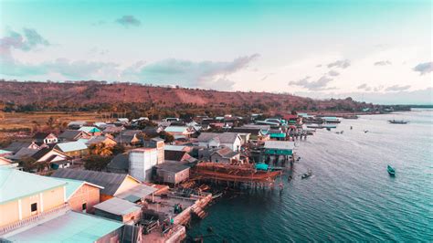 Aerial view of fisherman village in Labuan Jambu, Sumbawa, Indonesia ...