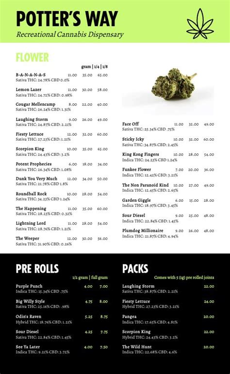 Recreational Dispensary Menu Design Template by MustHaveMenus