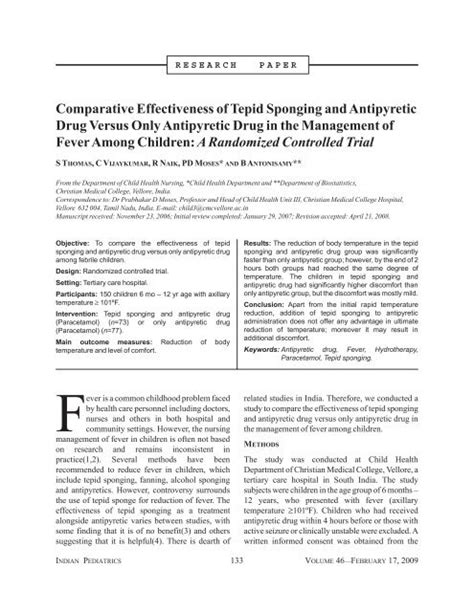 Comparative Effectiveness of Tepid Sponging and ... - medIND