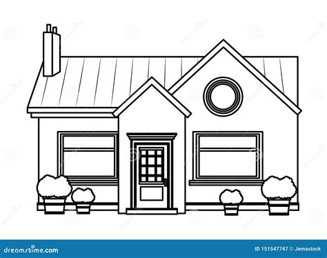 House Building Icon Cartoon in Black and White Stock Vector ...