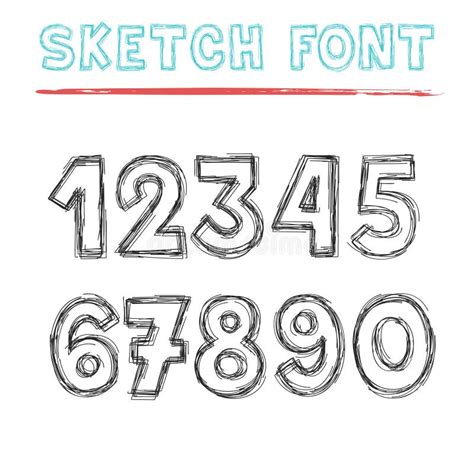 Sketch Number Set, Black Elements on White Stock Vector - Illustration ...