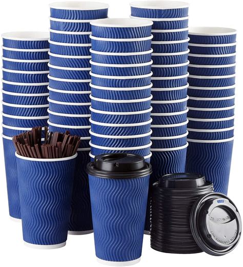 Disposable Coffee Cups Luckypack with Lids and Straws - 16 oz (90 Set) Hot Paper Coffee Cup with ...