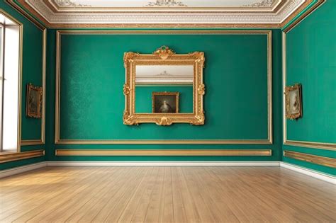 Premium AI Image | Auction house or museum exhibition royal green wall antique art fair gallery ...