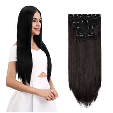 4Pcs Clip in Straight Hair Extensions, Natural Straight Hairpieces with 11 Clips, 18/24 inch ...