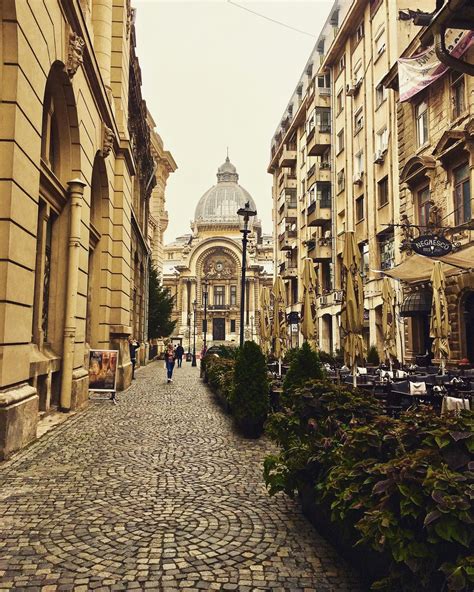 The old town of Bucharest Romania. A network of cobblestone streets, mostly for pedestrian ...