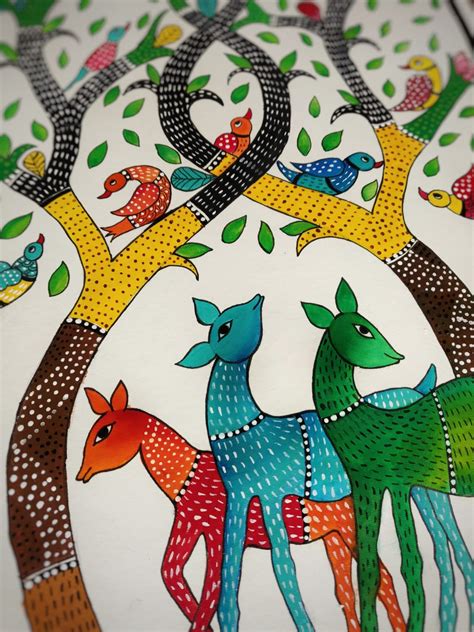 Harmony - A Gond painting 30X42cms - International Indian Folk Art Gallery