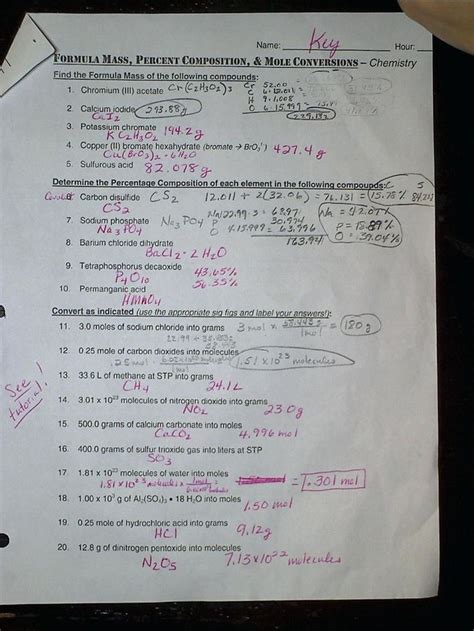 Mole Conversions Worksheet 1